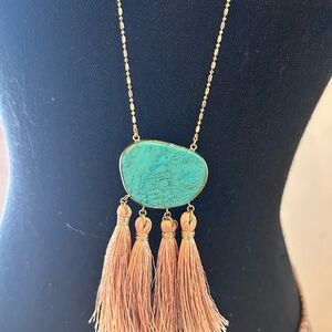 Anthropologie Turquoise and Gold Tassel Necklace